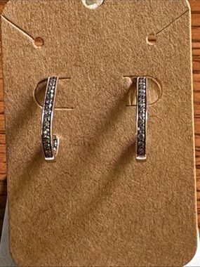 Sterling Silver Platinum Colored Diamond Hoop Earrings